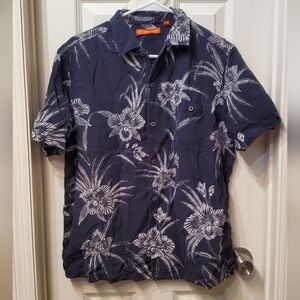 Tori Richard Black Floral Silk Blend Shirt Size Medium